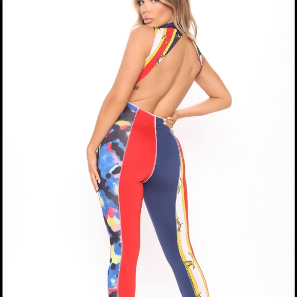 New Fashion Nova Laced Up Graphic Unique Design Cut Out Jumpsuit - Picture 3 of 6